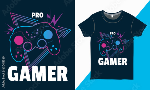 Pro Gamer Gaming T-shirt Design Vector Illustration, Modern Game Console Line Art T-shirt