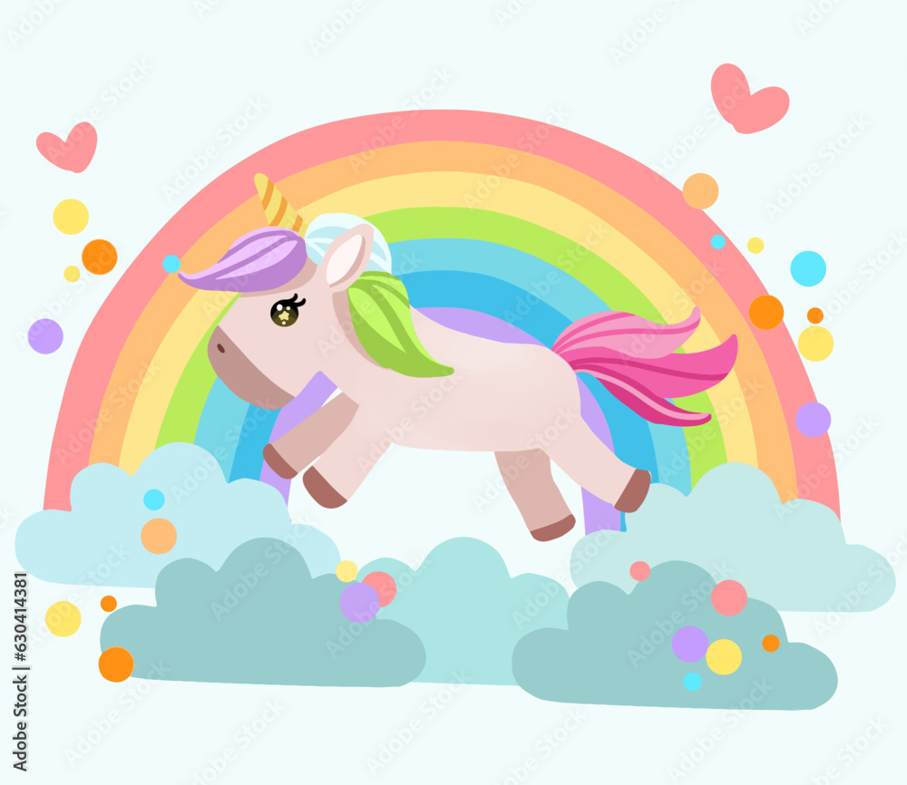 cute unicorn with rainbow pastel  colors