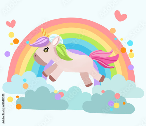 cute unicorn with rainbow pastel  colors