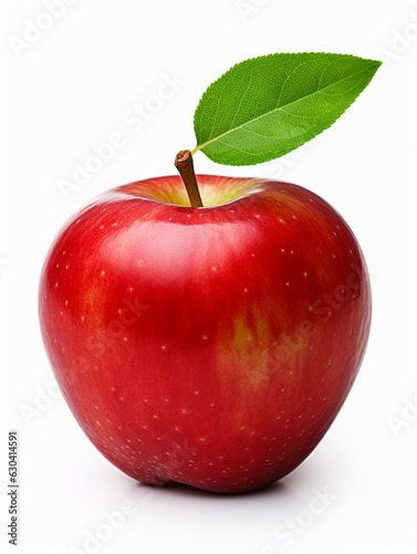 Red apple with leaf isolated on white background. 