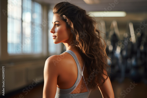 Young woman in a tank top standing at gym Free Download Young woman in a tank top standing at gym - GFXLoad