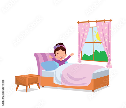 happy cute little kid children wake up in the morning