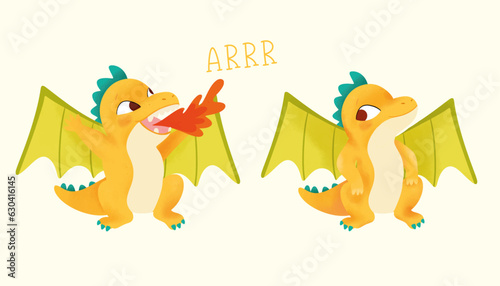 Little Dragon Vector set.  Funny and colorful illustration for stickers, prints, invitation, textile