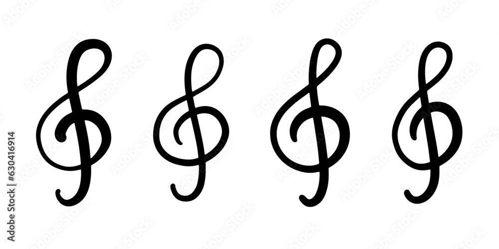 Treble clef Signs Set, Music Hand Drawn Icons Treble clef Signs Set, Music Hand Drawn Icons