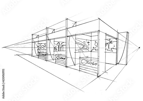 sketch of exhibition booth pencil drawing for card decoration illustration