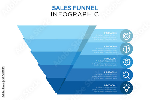 Funnel diagram with 5 elements, infographic template for web, business, presentations, vector eps10 illustration © GraphicsPond