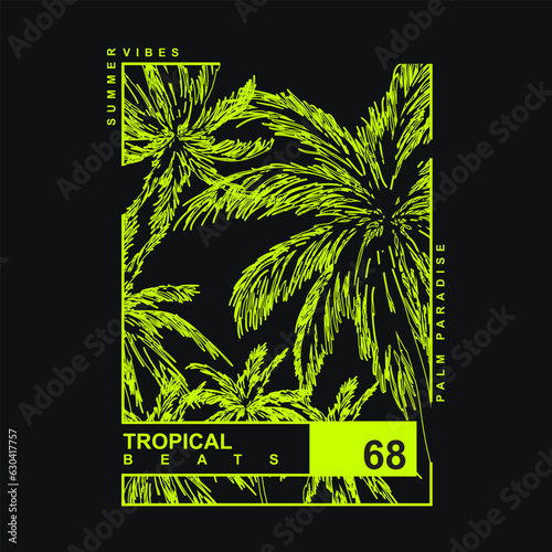 Tropical Beats Palm tree Summer Graphic Neon Outline Summer vibes  graphics for T shirt Print graphic Design Vector