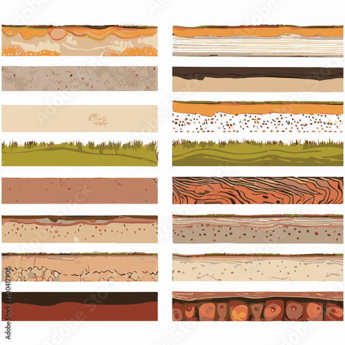 Seamless ground cross sections,layers under earth underground textures set. vector illustrations