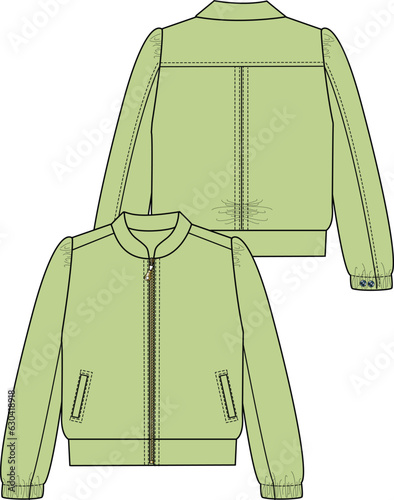 WIND BREAKER JACKET WITH MANDARIN COLLAR AND POCKETS  FRONT AND BACK FOR MEN AND WOMEN UNISEX WEAR VECTOR ILLUSTRATION