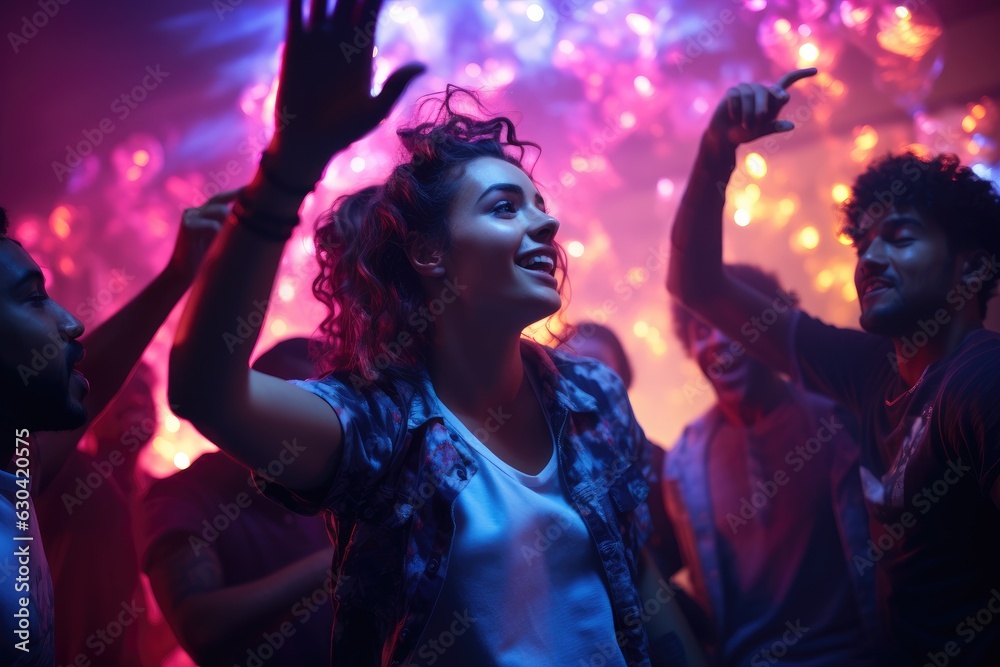 Group of young people dancing in nightclub, generative AI Group of young people dancing in nightclub, generative AI