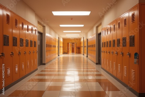 School corridor with locked boxes, generative AI