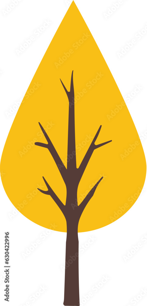 Fototapeta premium Yellow Autumn Tree Simple Vibrant Illustration in flat style. Suitable for design of websites, postcards, books, patterns and other purposes