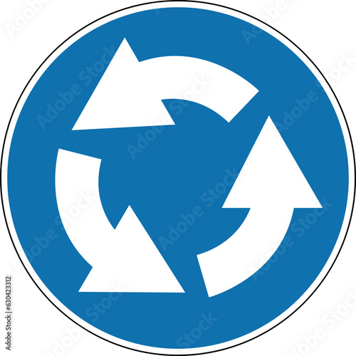 Free Download Roundabout direction sign. Mandatory sign. Round blue sign. Drive around the flowerbed (central island) in the direction shown by the arrows at the roundabout. Road sign. - GFXLoad