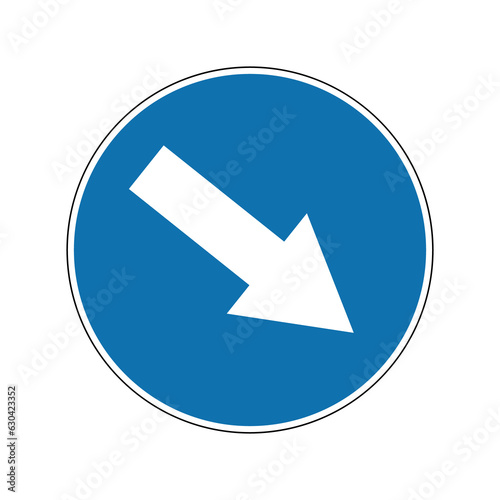 Obstacle avoidance sign on the right side. Mandatory sign. Round blue sign. Detour of obstacles located on the carriageway is allowed on the right side. Road sign. Detour on the right side. Free Download Obstacle avoidance sign on the right side. Mandatory sign. Round blue sign. Detour of obstacles located on the carriageway is allowed on the right side. Road sign. Detour on the right side. - GFXLoad