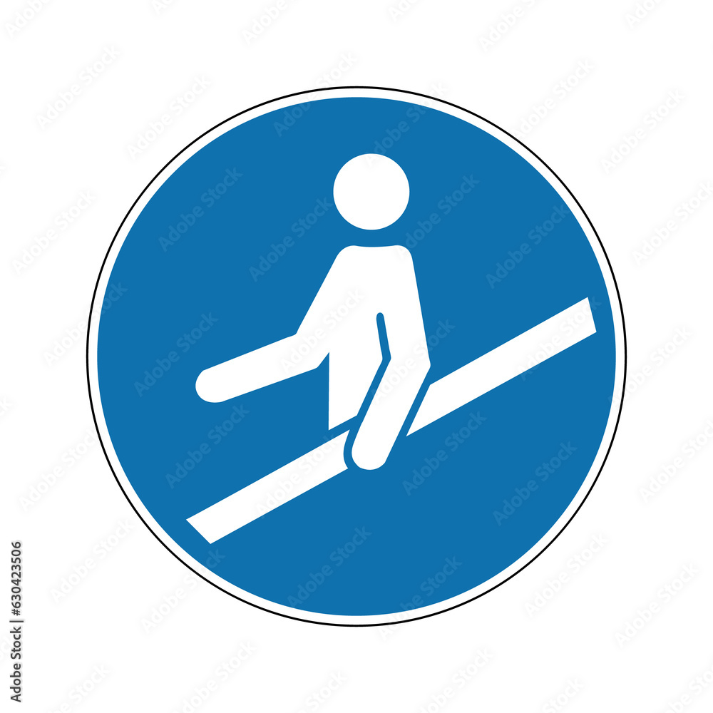 Use Railing Icon Railing sign. Mandatory sign. Round blue sign. Use railings for safety ...