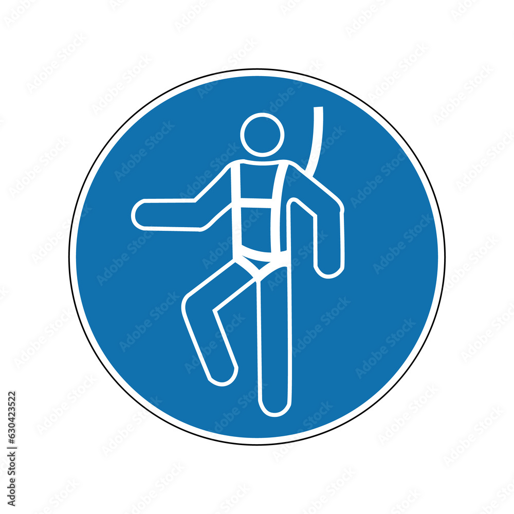 Sign of safety equipment at height. Mandatory sign. Round blue sign