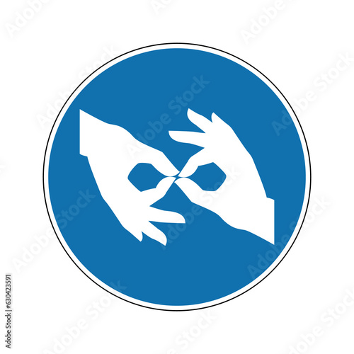 Sign language sign. Mandatory sign. Round blue sign. Hand gestures of people with hearing impairments. Translation into sign language for deaf and dumb people.