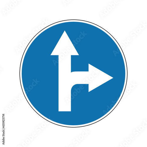 Sign move straight or right. Mandatory sign. Round blue sign. Straight ahead and turn right. The sign allows movement only straight and to the right. Obey the rules of the road. Road sign. Free Download Sign move straight or right. Mandatory sign. Round blue sign. Straight ahead and turn right. The sign allows movement only straight and to the right. Obey the rules of the road. Road sign. - GFXLoad