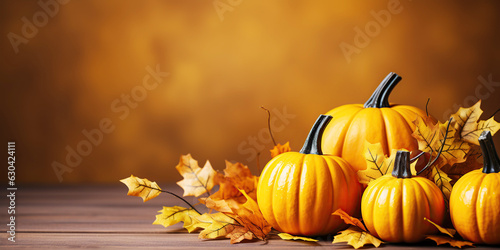 orange Halloween background with pumpkins, leaves, twigs