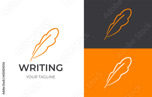 Vector logo in the form of a feather. Logo for editorial, writing, author. 