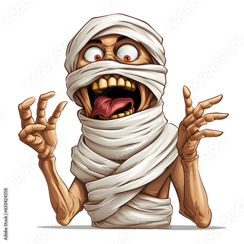 Foto Cartoon clipart of mummy with a goofy expression, transparent background