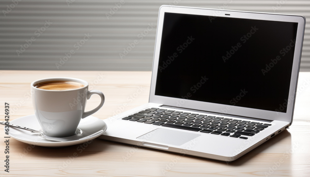 A white office desk with Moderne gadgets in white office room,laptop and coffee. A white office desk with Moderne gadgets in white office room,laptop and coffee.