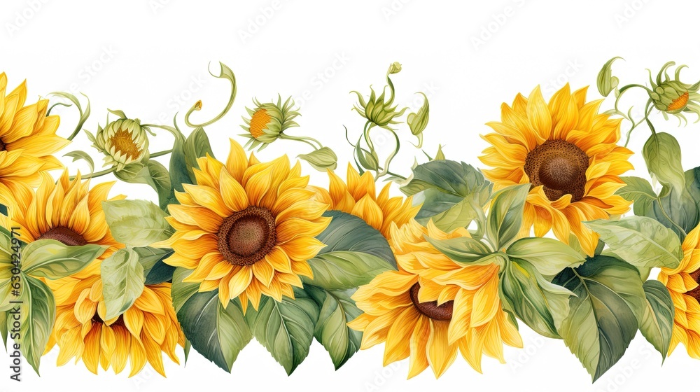 Vector watercolor sunflower border, generated by AI