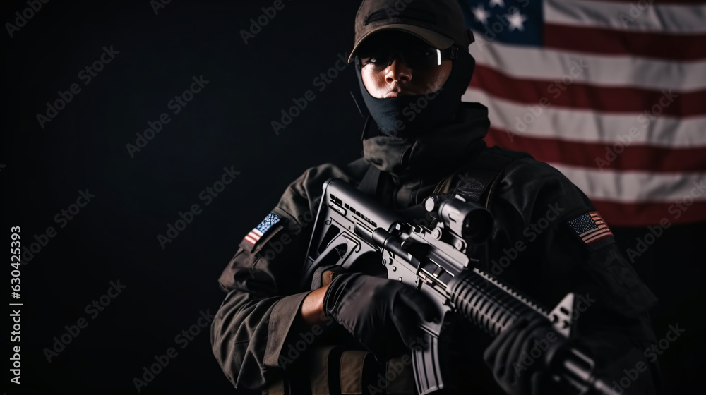 Soldier holding machine gun with national flag Soldier holding machine gun with national flag