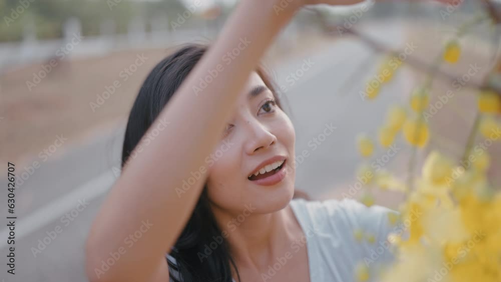 Environment Earth Day and Sustainable green energy concept, Asian female give a love to nature care connecting hands to hugging and touch a tree in forest, woman relaxation with ecology protection Environment Earth Day and Sustainable green energy concept, Asian female give a love to nature care connecting hands to hugging and touch a tree in forest, woman relaxation with ecology protection