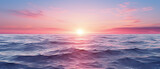 a view of the sun setting over the ocean, in the style of light gold and azure, isolated landscapes, photo-realistic landscapes, light navy and light magenta
