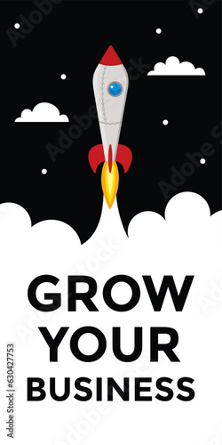 grow your business, rocket, sky, vector illustration 