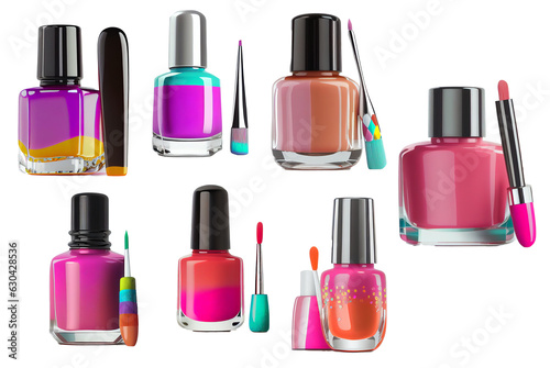 Bottle of vibrant nail polish with applicator brush, ideal for manicures and pedicures, isolated on a white background Ai generated image