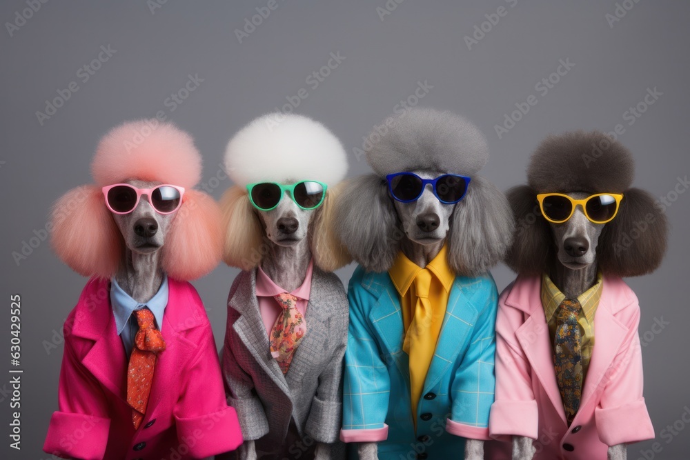 Fototapeta premium Chic Poodle Posse - Stylish and Sophisticated Canine Fashionistas