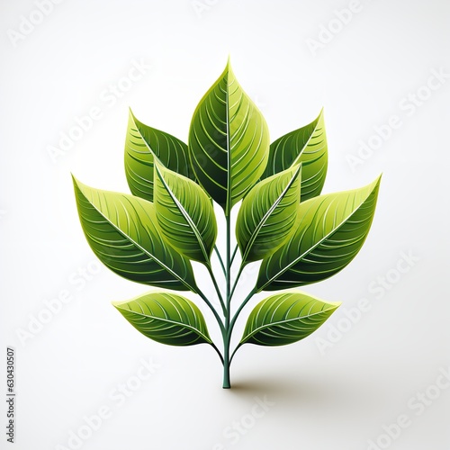 Ecology green leaf simple icon symbol white clean background. Generative AI