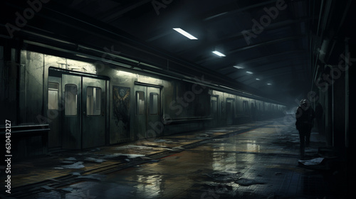Halloween Scary scene background Midnight Atmosphere in a haunted train station