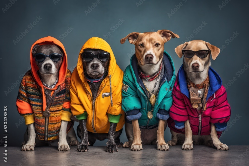 Trendy Urban Dogs: Anthropomorphic Canine Crew in Minimalist Studio