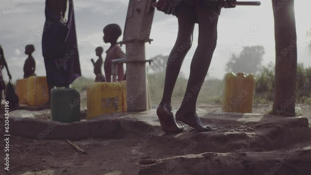 Mundari tribe women pumping water in a well Terekeka South Sudan