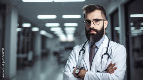 Male medicine doctor, in hospital background photo