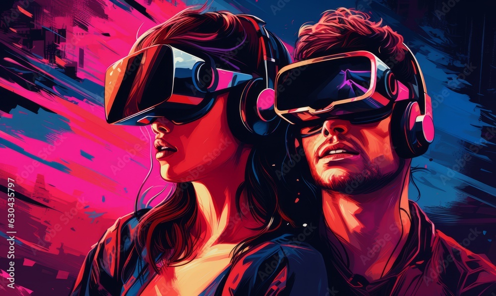 Virtual reality, wearing virtual reality glasses, Illustration Virtual reality, wearing virtual reality glasses, Illustration