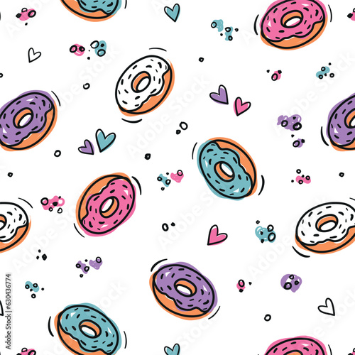 flying donuts pastry pattern seamless repeat cake pink blue purple pastel colored glamor girl cartoon doodle background wallpaper wrap packaging design congratulation happy birthday bakery baking art