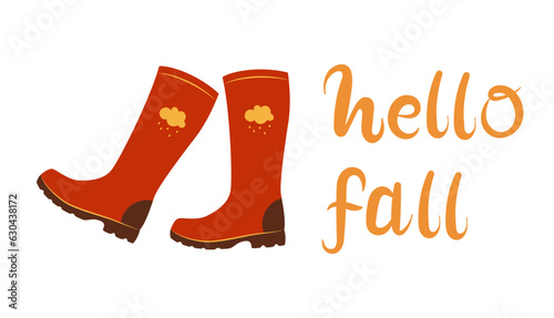 Autumn rubber boots. Bright vector illustration