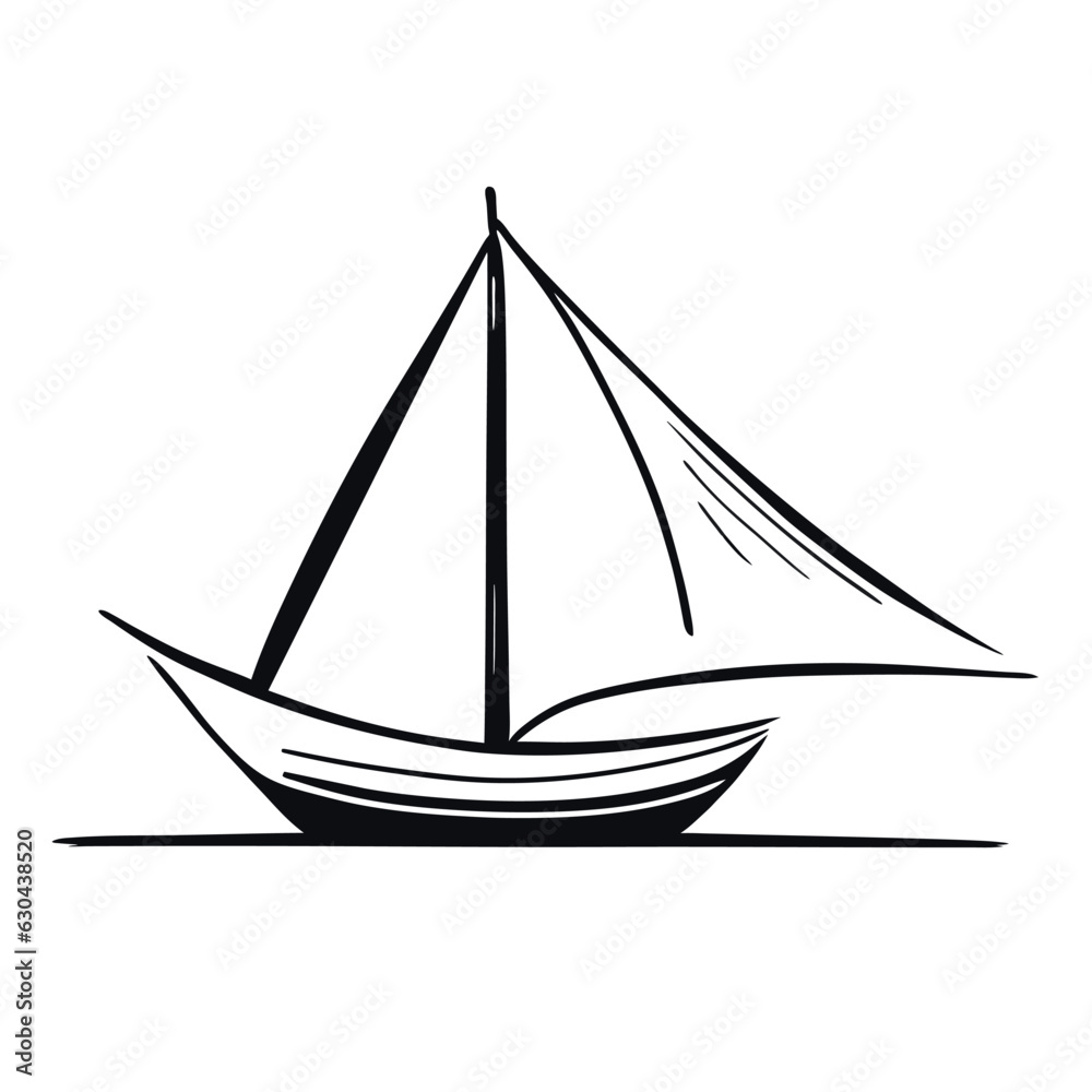 icon sailing yacht, vector illustration doodle line art