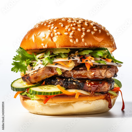 Pork Banh Mi Burger on white background AI Generative © 3DLeonardo