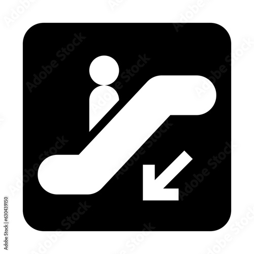 インフォメーション、エスカレーター、下りを表す塗りつぶしスタイルのアイコン