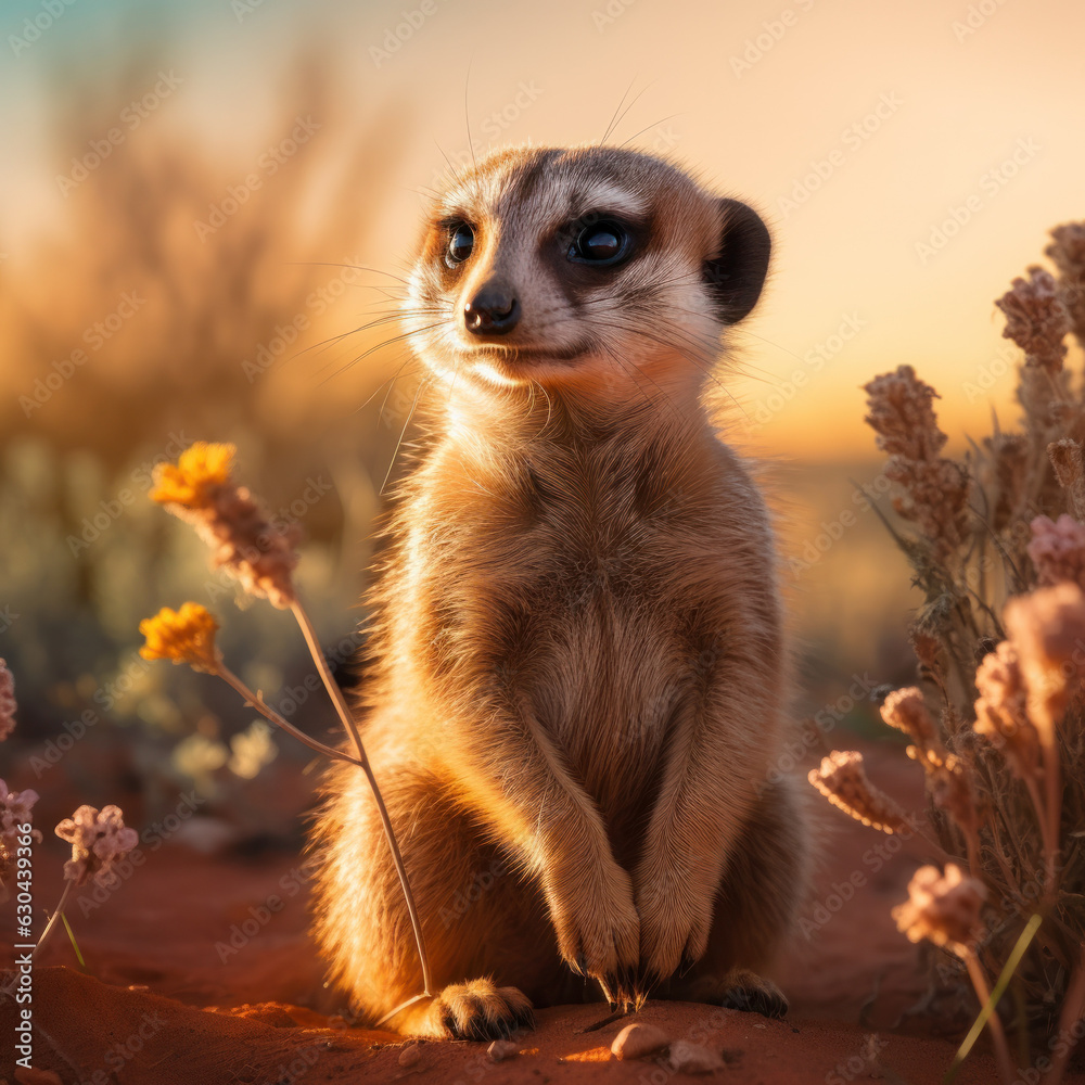 Fototapeta premium Meerkat in its Natural Habitat, Wildlife Photography, Generative AI