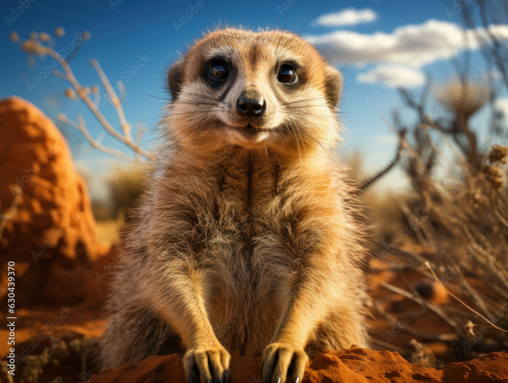 Fototapeta premium Meerkat in its Natural Habitat, Wildlife Photography, Generative AI