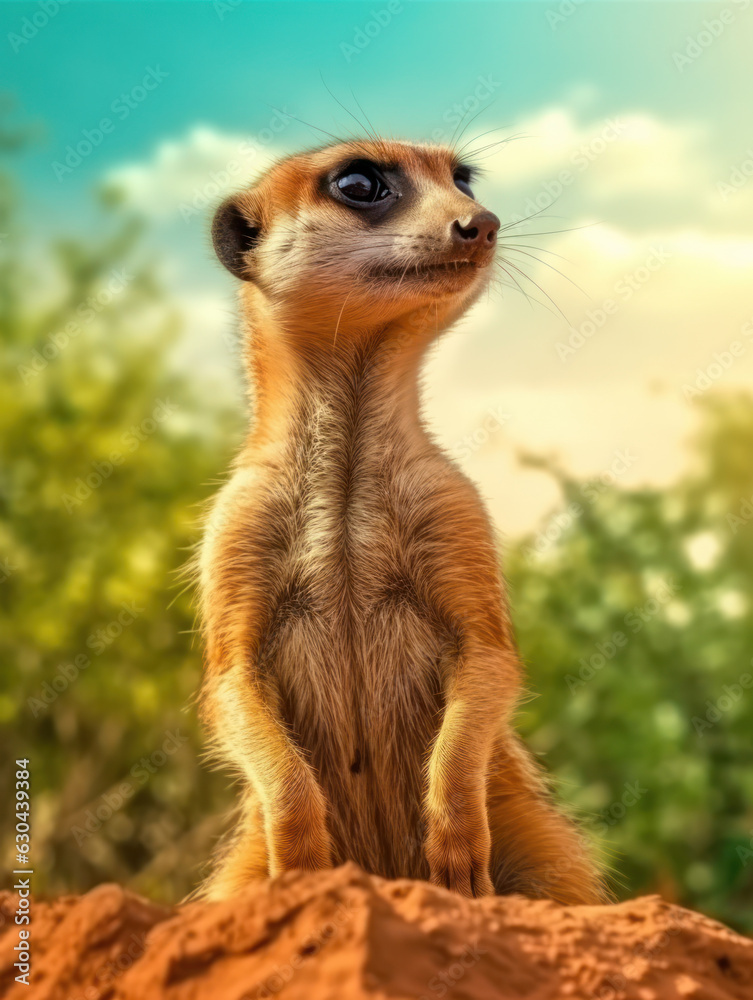 Fototapeta premium Meerkat in its Natural Habitat, Wildlife Photography, Generative AI