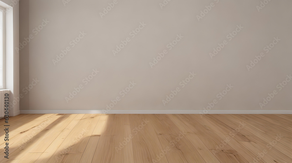 Minimalist Interior Design with Sunlit Wood Floor and White Wall Mock-Up