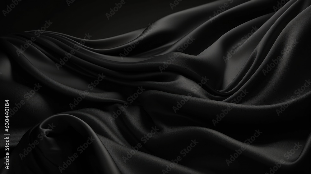 black wavy silk fabric texture background