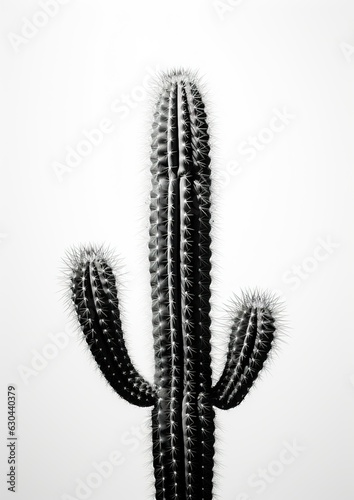 "Monochrome Cactus: An Exquisite Black and White Photography Detail. Generative A